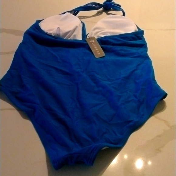 Sexy Halter One Piece Swimsuit Mesh Hollow Out Tummy Control Monokini Blue SZ XL - Picture 4 of 5